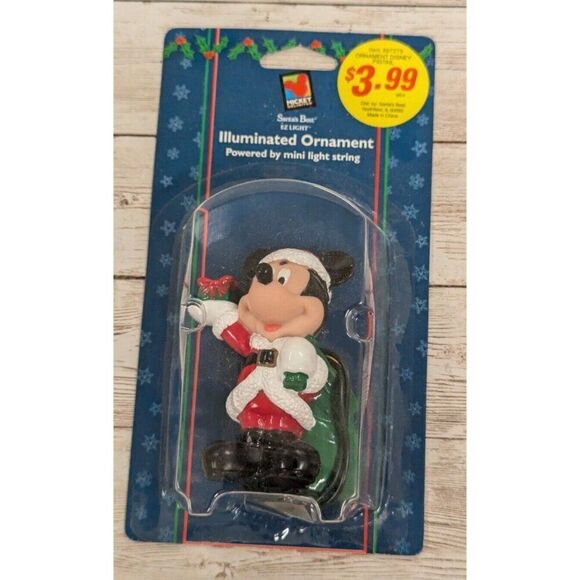Mickey Mouse Illuminated Ornament 1998 Santa's Best EZ Light Set of 2 Christmas - Picture 2 of 9